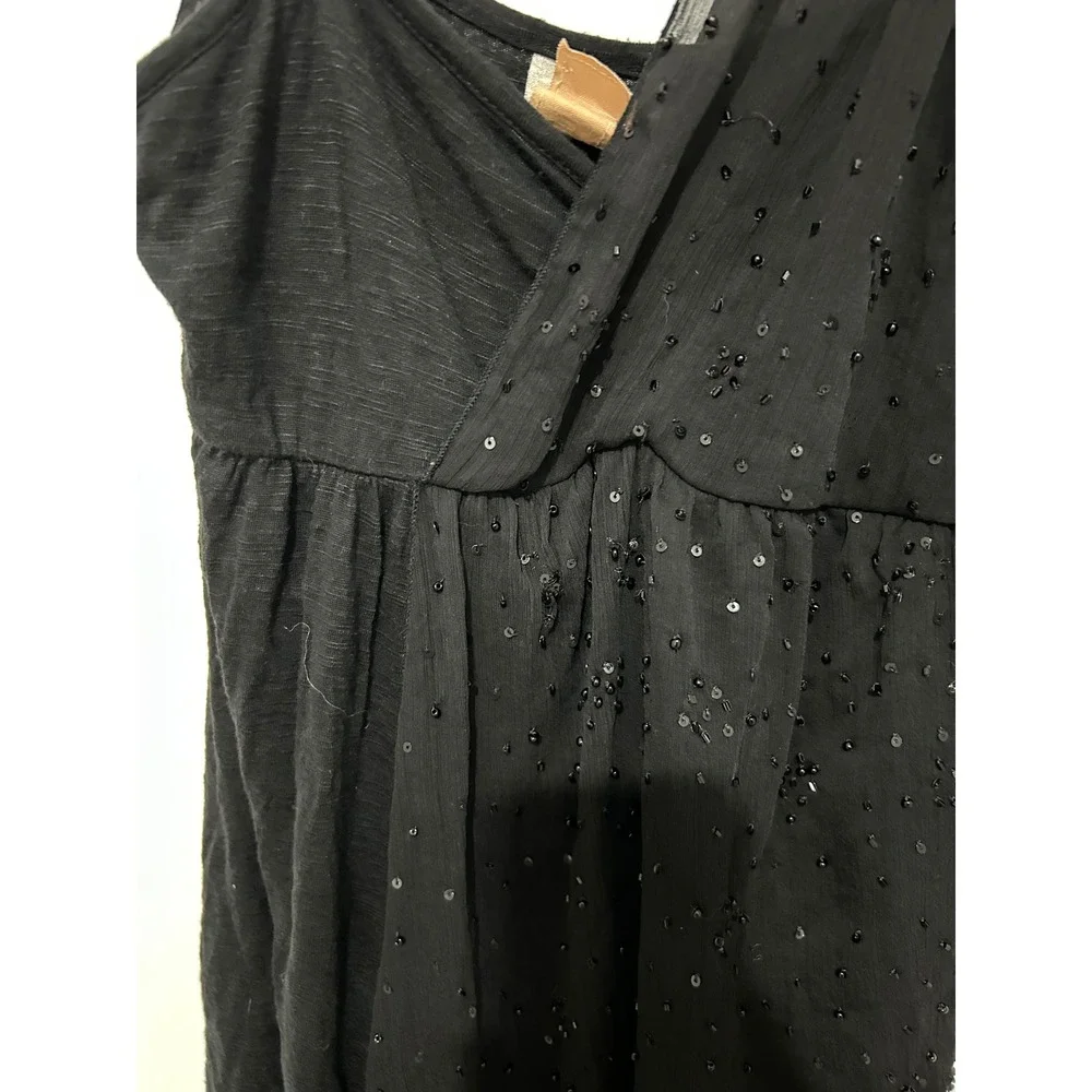 Free People‎ Black Sequin One Shoulder Babydoll Top S P